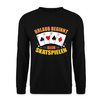 Skatspielen Skat Spielen Karten Kartenspiel - Unisex Pullover - Schwarz - Vorne - Alina (178cm) & Michal (187cm)