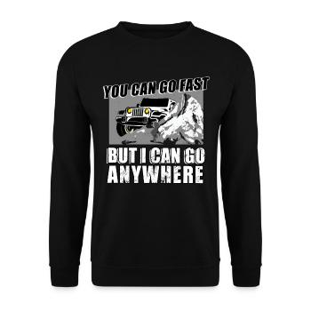 lustig jeepfahrer - Unisex Pullover - Schwarz - Vorne - Alina (178cm) & Michal (187cm)