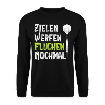 Zielen Werfen Fluchen Nochmal Lustiges Dart - Unisex Pullover - Schwarz - Vorne - Alina (178cm) & Michal (187cm)