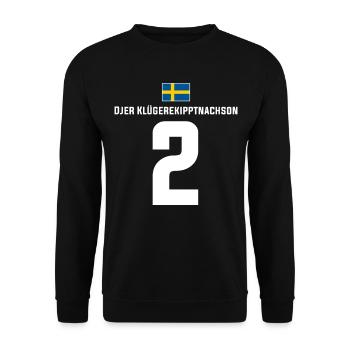 Schwedische Namen Fußball Sauf Mallorca Trikot - Unisex Pullover - Schwarz - Vorne - Alina (178cm) & Michal (187cm)