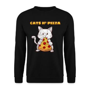 Katze Pizza Lustig Pizzaliebhaber Katzenfreund - Unisex Pullover - Schwarz - Vorne - Alina (178cm) & Michal (187cm)