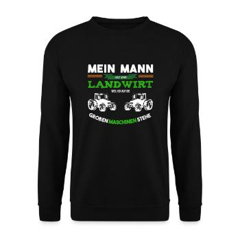 Mein Mann Ist Landwirt Und Große Maschine - Unisex Pullover - Schwarz - Vorne - Alina (178cm) & Michal (187cm)