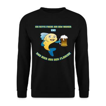 Rette Fische Bier Spruch Angler Angeln Lustig - Unisex Pullover - Schwarz - Vorne - Alina (178cm) & Michal (187cm)