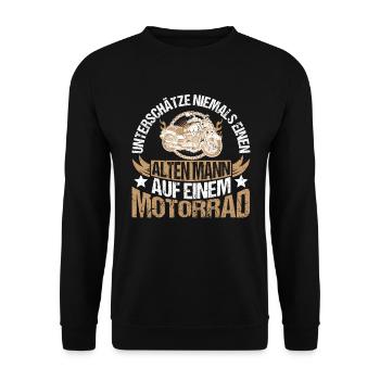 Unterschätze Niemals Alten Mann Auf Einem Motorrad - Unisex Pullover - Schwarz - Vorne - Alina (178cm) & Michal (187cm)