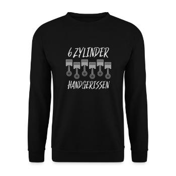 6 Zylinder handgerissen Autotuning Motor Shirt - Unisex Pullover - Schwarz - Vorne - Alina (178cm) & Michal (187cm)