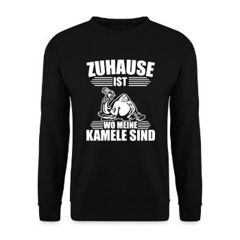 Zuhause ist wo meine Kamele sind - Unisex Pullover - Schwarz - Vorne - Alina (178cm) & Michal (187cm)