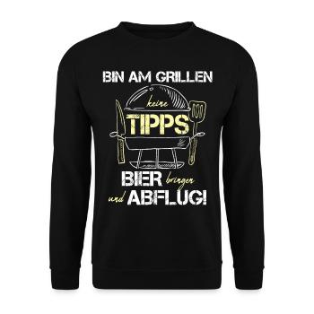 Grillen lustig Geschenkidee Mann Design - Unisex Pullover - Schwarz - Vorne - Alina (178cm) & Michal (187cm)