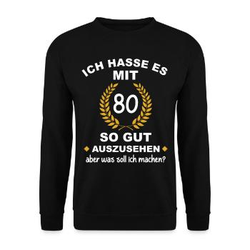 80.Geburtstag - Unisex Pullover - Schwarz - Vorne - Alina (178cm) & Michal (187cm)