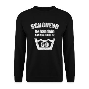 Lustiges 50er Geburtstag Sprüche Geschenk - Unisex Pullover - Schwarz - Vorne - Alina (178cm) & Michal (187cm)