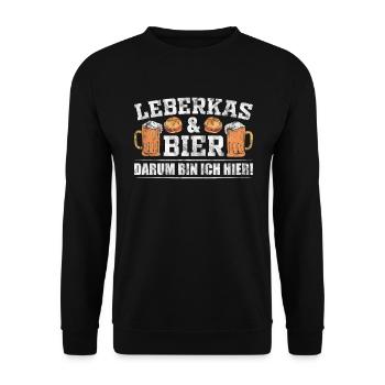 Leberkas Bier lustiges bayrisches Outfit - Unisex Pullover - Schwarz - Vorne - Alina (178cm) & Michal (187cm)