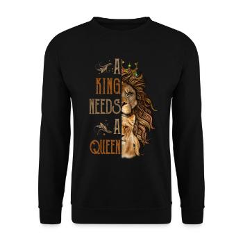 King and Queen Löwen Partner Pärchen - Unisex Pullover - Schwarz - Vorne - Alina (178cm) & Michal (187cm)