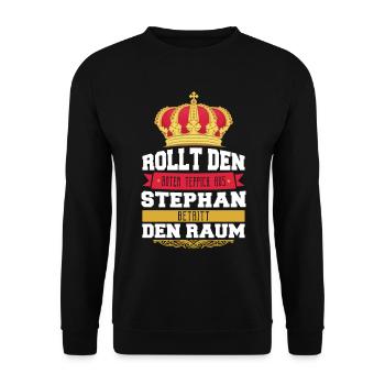 Geschenk Stephan Rollt Teppich aus Geburtstag - Unisex Pullover - Schwarz - Vorne - Alina (178cm) & Michal (187cm)