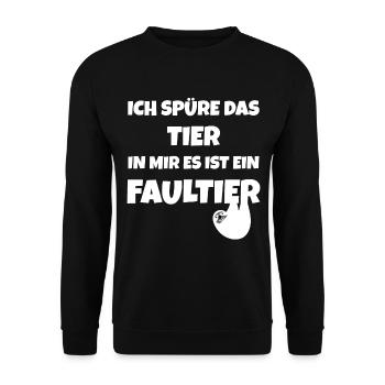 Ich spüre das Tier in mir es ist ein Faultier - Unisex Pullover - Schwarz - Vorne - Alina (178cm) & Michal (187cm)