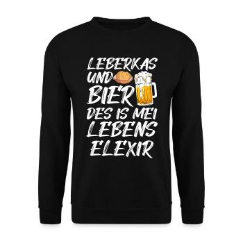 Lustiges Leberkas Leberkäse Sprüche Geschenk - Unisex Pullover - Schwarz - Vorne - Alina (178cm) & Michal (187cm)