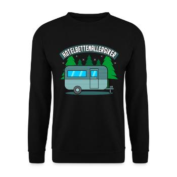 Hotelbettenallergiker Lustiger Camper Spruch Campi - Unisex Pullover - Schwarz - Vorne - Alina (178cm) & Michal (187cm)