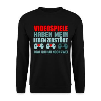 Videospiele Leben Zerstört Gamer Herzen Zocker - Unisex Pullover - Schwarz - Vorne - Alina (178cm) & Michal (187cm)