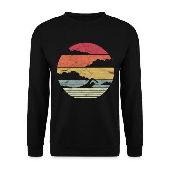 Schwimmer Vintage Retro Geschenk - Unisex Pullover - Schwarz - Vorne - Alina (178cm) & Michal (187cm)