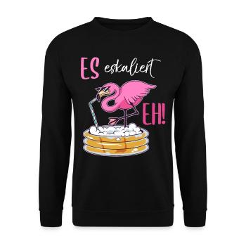 Es eskaliert Eh Flamingo Damen - Unisex Pullover - Schwarz - Vorne - Alina (178cm) & Michal (187cm)