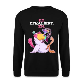 Es Eskaliert Eh Saufen Sprüche Alkohol Party Damen - Unisex Pullover - Schwarz - Vorne - Alina (178cm) & Michal (187cm)