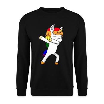 LGBT Dabbing Unicorn Dab Lesbian Pride - Unisex Pullover - Schwarz - Vorne - Alina (178cm) & Michal (187cm)