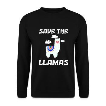 Lama Süß Alpaka Coo Haustier Rettet die Lamas - Unisex Pullover - Schwarz - Vorne - Alina (178cm) & Michal (187cm)