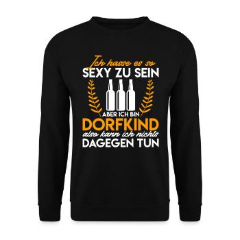 Dorfkind Lustiger Landwirtschaft Spruch - Unisex Pullover - Schwarz - Vorne - Alina (178cm) & Michal (187cm)