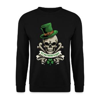 St. Patrick's Day skull leprechaun shamrock luck - Unisex Sweatshirt - black - Front - Alina (178cm) & Michal (187cm)