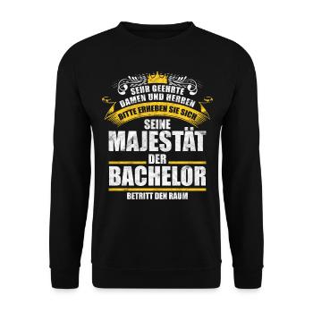 Lustiges Bachelor Sprüche Geschenk - Unisex Pullover - Schwarz - Vorne - Alina (178cm) & Michal (187cm)