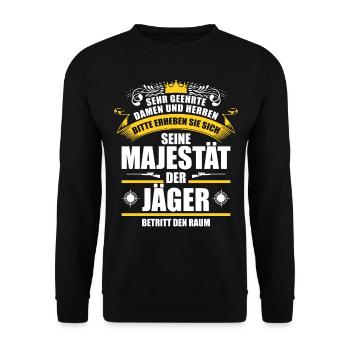 Lustiges Jäger Sprüche Jagd Geschenk - Unisex Pullover - Schwarz - Vorne - Alina (178cm) & Michal (187cm)