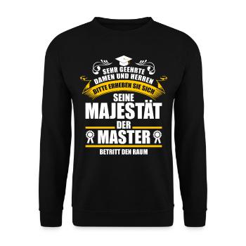 Master Abschluss Geschenk - Unisex Pullover - Schwarz - Vorne - Alina (178cm) & Michal (187cm)