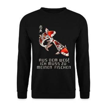 Koi Karpfen Spruch Gartenteich Teich - Unisex Pullover - Schwarz - Vorne - Alina (178cm) & Michal (187cm)