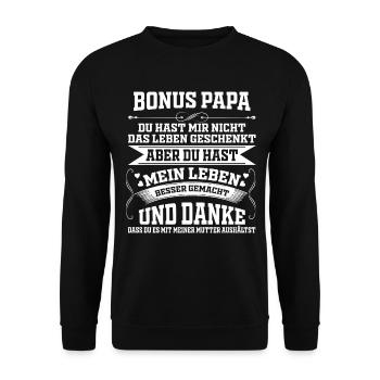 Lustiges Bonuspapa Stiefvater Sprüche Geschenk - Unisex Pullover - Schwarz - Vorne - Alina (178cm) & Michal (187cm)