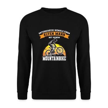 Unterschätze niemals einen alten Mann Mountainbike - Unisex Pullover - Schwarz - Vorne - Alina (178cm) & Michal (187cm)