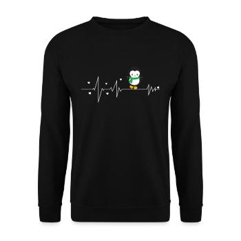 Pinguin herzschlag - Unisex Pullover - Schwarz - Vorne - Alina (178cm) & Michal (187cm)