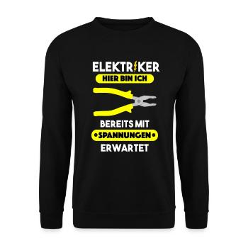 Elektriker Spruch Elektroniker Herren Geschenk - Unisex Pullover - Schwarz - Vorne - Alina (178cm) & Michal (187cm)
