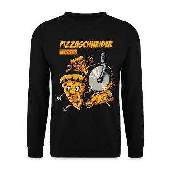 Lustiges Pizza Shirt | Pizzaschneider | Pizza Fan - Unisex Pullover - Schwarz - Vorne - Alina (178cm) & Michal (187cm)