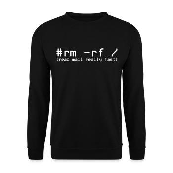 #rm -rf / | Read Mail Really Fast | Unix | IT - Unisex Sweatshirt - black - Front - Alina (178cm) & Michal (187cm)