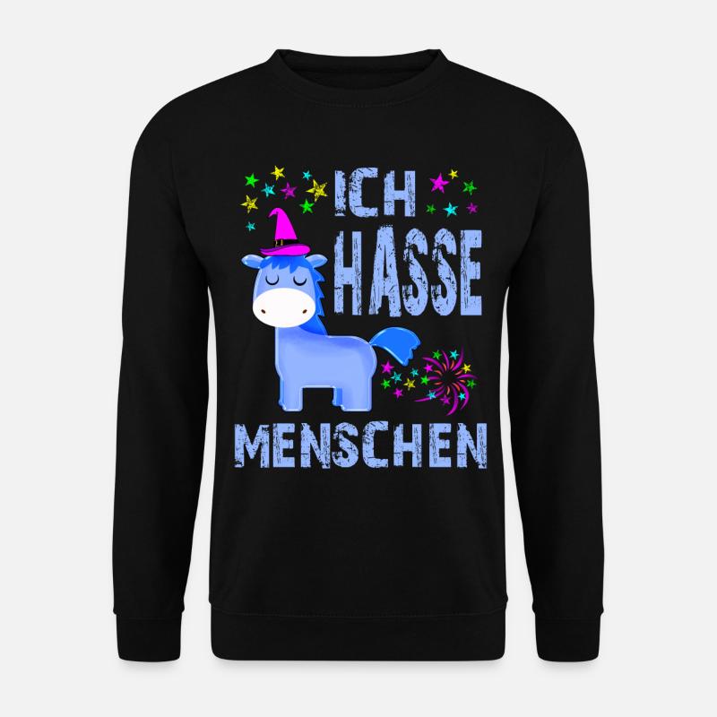 Ich hasse Menschen - lustiges Motiv mit Einhorn! - Unisex Pullover - Schwarz