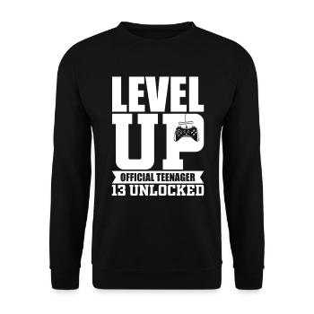 Adolescent de 13e anniversaire, cadeau de jeu de niveau supérieur - Sweat-shirt Unisexe - noir - Devant - Alina (178cm) & Michal (187cm)