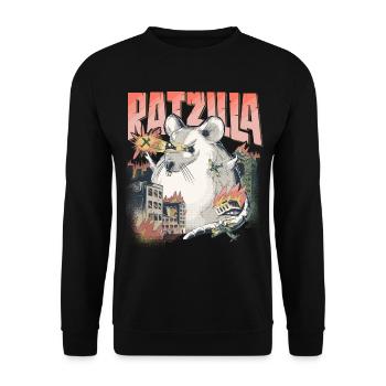 RATZILLA | Lustige Ratte | Rattenhalter | Ratten - Unisex Pullover - Schwarz - Vorne - Alina (178cm) & Michal (187cm)