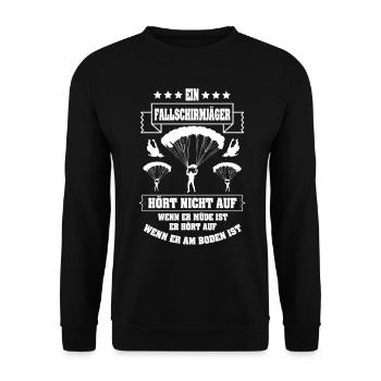 Der Will Nur Fallschirmspringen Fallschirmjäger - Unisex Pullover - Schwarz - Vorne - Alina (178cm) & Michal (187cm)