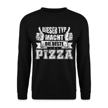 Pizzabäcker Spruch Sprüche Geschenk Destroy Look - Unisex Pullover - Schwarz - Vorne - Alina (178cm) & Michal (187cm)