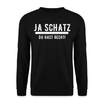 Ja Schatz du hast recht - Unisex Pullover - Schwarz - Vorne - Alina (178cm) & Michal (187cm)
