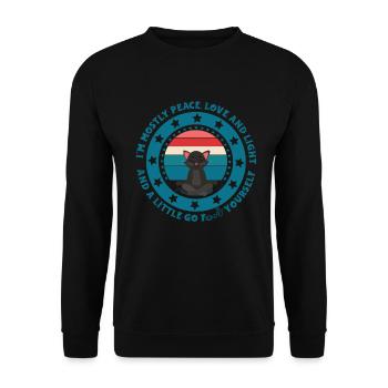 Yoga, Katzen, Frieden, Liebe und Licht, Geschenk - Unisex Pullover - Schwarz - Vorne - Alina (178cm) & Michal (187cm)