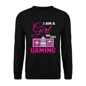 Retro Gmergirl Zocker Spruch Geschenk - Unisex Pullover - Schwarz - Vorne - Alina (178cm) & Michal (187cm)