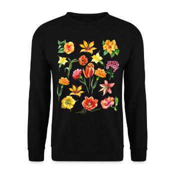 Botanical Orange Yellow Flower Power Wildflower - Unisex Sweatshirt - black - Front - Alina (178cm) & Michal (187cm)