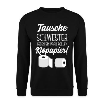 Schwester klopapier Toilettenpapier - Unisex Pullover - Schwarz - Vorne - Alina (178cm) & Michal (187cm)