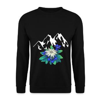 Mountains mountains Tirol Edelweiss gentian nature hiking - Unisex Sweatshirt - black - Front - Alina (178cm) & Michal (187cm)