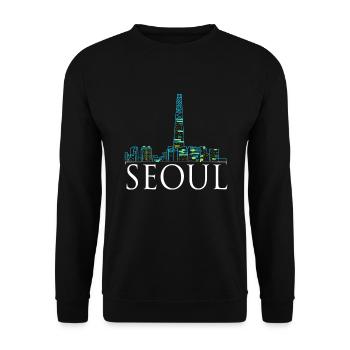 Städtetrip – Land – Weltstadt Seoul - Unisex Pullover - Schwarz - Vorne - Alina (178cm) & Michal (187cm)