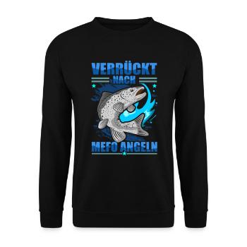 Verrückt Nach Mefo Angeln Meerforellenangeln - Unisex Pullover - Schwarz - Vorne - Alina (178cm) & Michal (187cm)